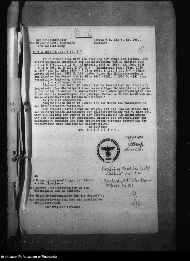 Obraz 10 z jednostki "Aufnahme der Schüler in die Oberschulen. Einsatz der Schüler in die Wehrmacht. Kinderlandverschicken. Auslese der Schülern."