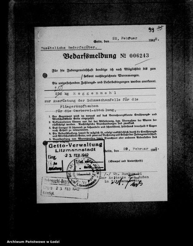 Obraz 13 z jednostki "Aufträge [Lieferscheinen und Rechnungen] 13416-13430 [Dostawa węgla i żywności do Getta]"