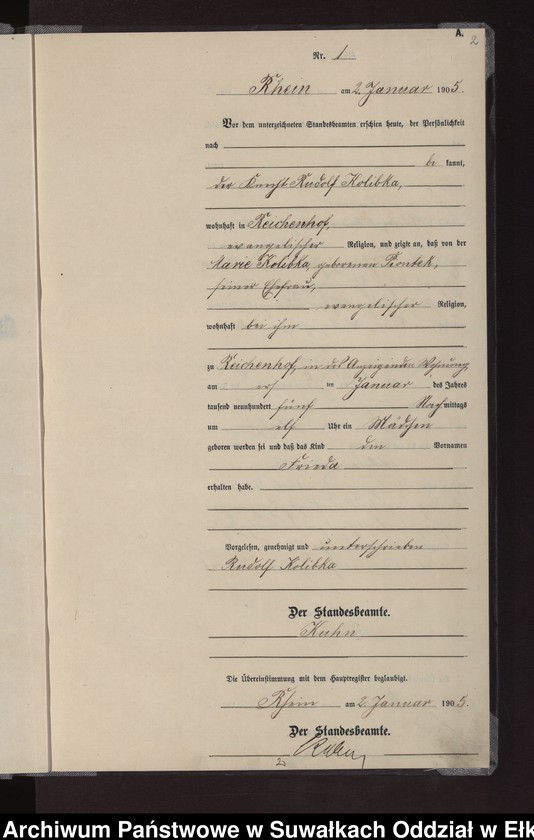 image.from.unit.number "Geburts-Neben-Register des Preussischen Standes-Amtes Rhein Kreis Lötzen"