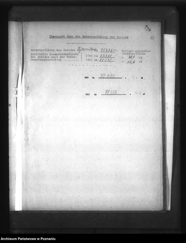 Obraz 15 z jednostki "Gegenüberstellung der ermittelten Wirtschaftsfläche zur Katasterfläche mit Regierungs- und Gauergebnis"