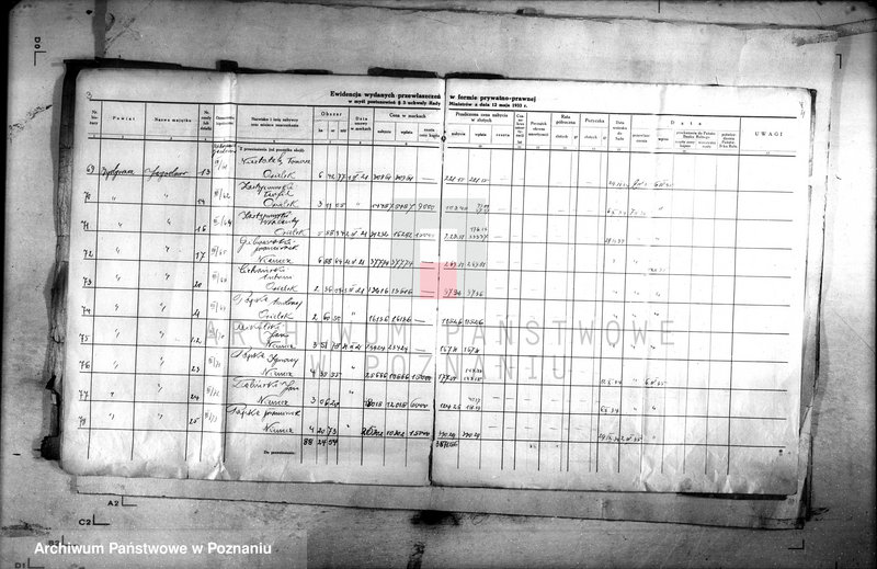 Obraz 7 z jednostki "Ewidencja udzielonych przywłaszczeń obiektów sprzedanych na zasadzie umów markowych /poz. 3 Uchwały Rady Ministrów z dnia 12.V.1933 r./"