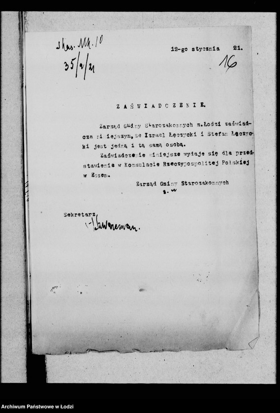 Obraz 19 z jednostki "Dotyczy zaświadczeń"