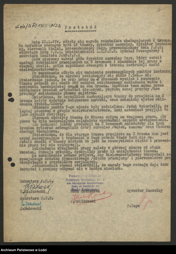 Obraz 10 z jednostki "Współzawodnictwo pracy; protokoły i sprawozdania zakładów przemysłu wełnianego"