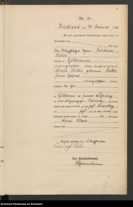 image.from.unit.number "Księga urodzeń USC Mieroszów (Friedland) 1896"