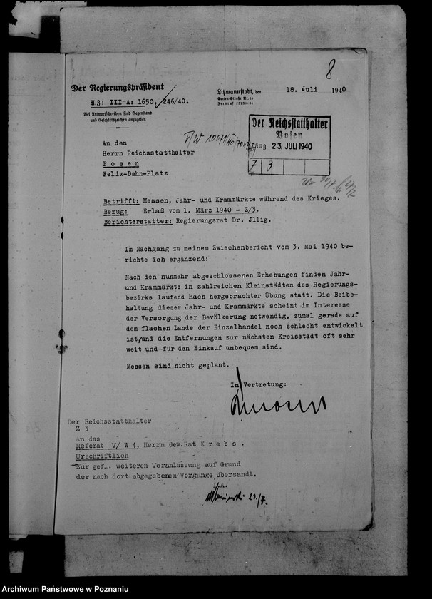 Obraz 12 z jednostki "Korespondencja w sprawie odbywania targów i jarmarków w okresie wojny"