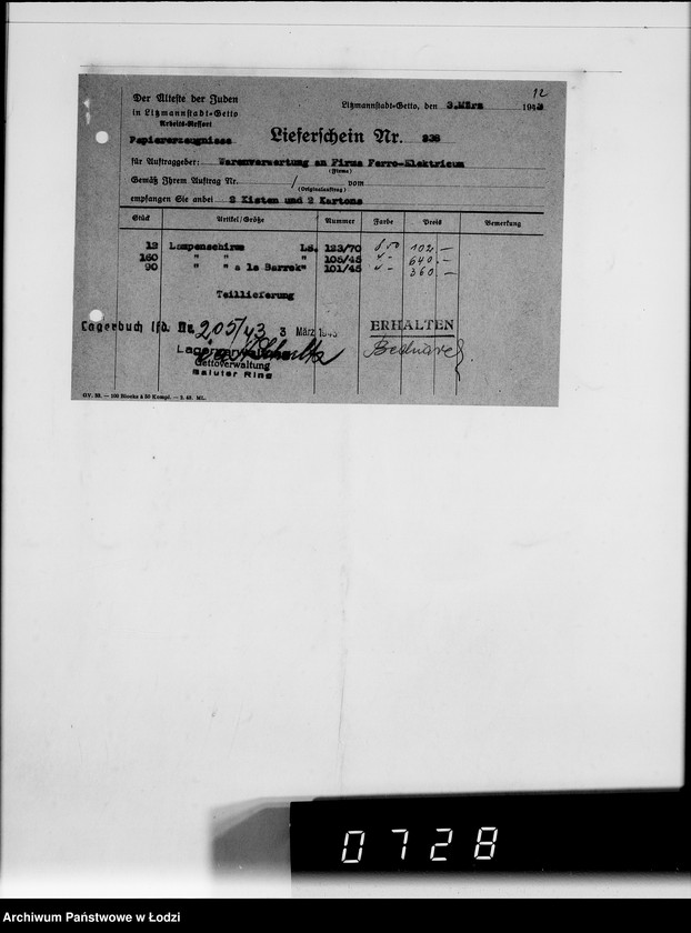 Obraz 16 z jednostki "Warenverwertung am Lager 91. [Aufträge] 6401-6600"
