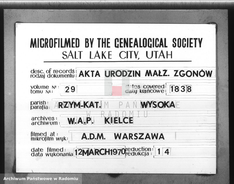 Obraz 1 z jednostki "[Duplikat Parafii Wysoka w powiecie Szydłowieckim Obwodzie Opoczyńskim] Gubernij Sandomierskiej na rok 1838 sporządzona"