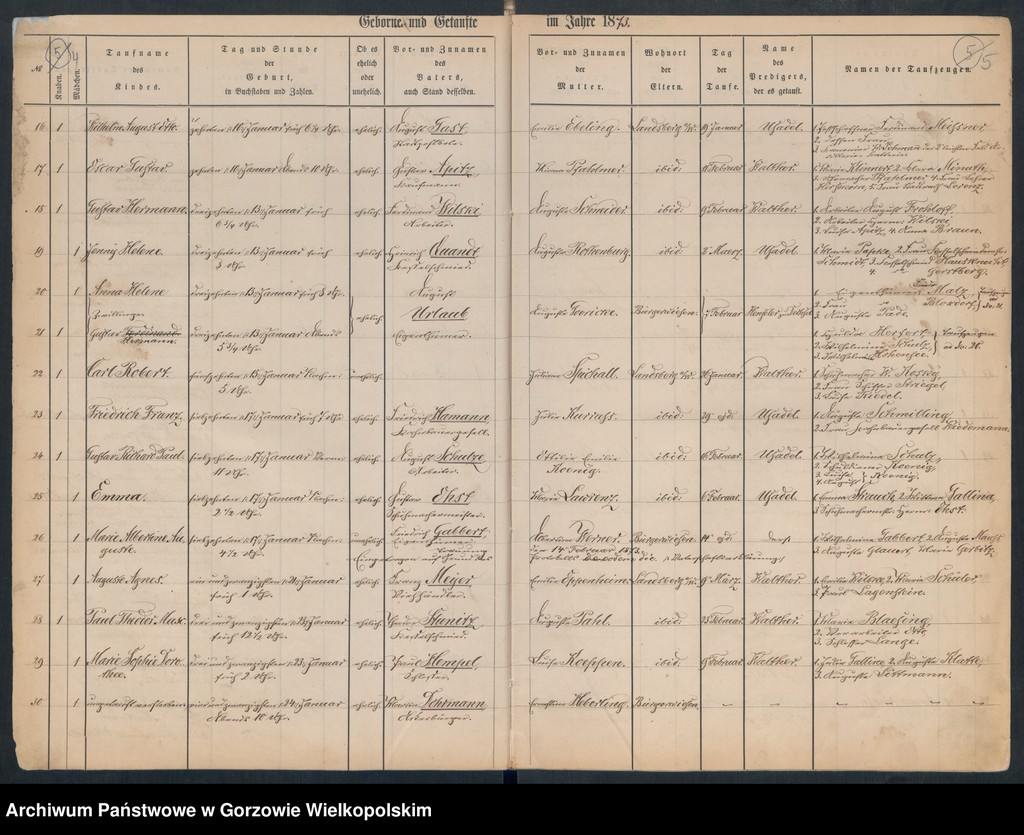 image.from.unit.number "Duplikate der Hauptkirche zu Landsberg an der Warthe (zawiera także Concordien, Reformirte und Militair Kirchen Gemeinde dotyczące zgonów w 1873 r.)"