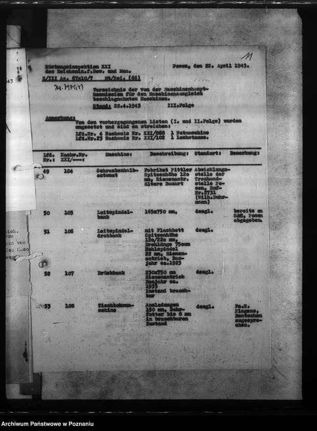 Obraz 14 z jednostki "Maschinenausgleich - freie und umgesetzte Maschinen. Werkzeugmaschinen. Rüstungsinspektion."