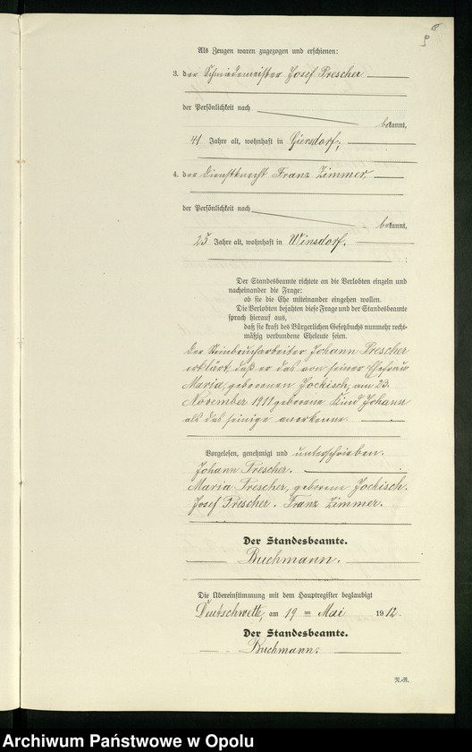 Obraz 13 z jednostki "Heirats-Register (Neben-Register) Standesamt Deutschwette 1912"