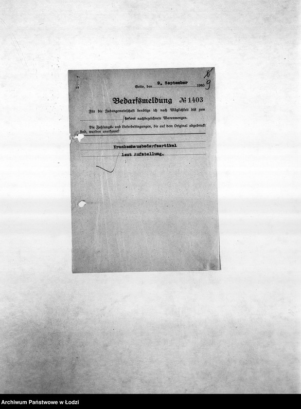 Obraz 12 z jednostki "Bedarfsmeldungen [Kopie skierowanych do Getto Verwaltung (Zarządu Getta) zapotrzebowań na surowce, materiały, narzędzia, maszyny itp. potrzebne resortom pracy do produkcji]"