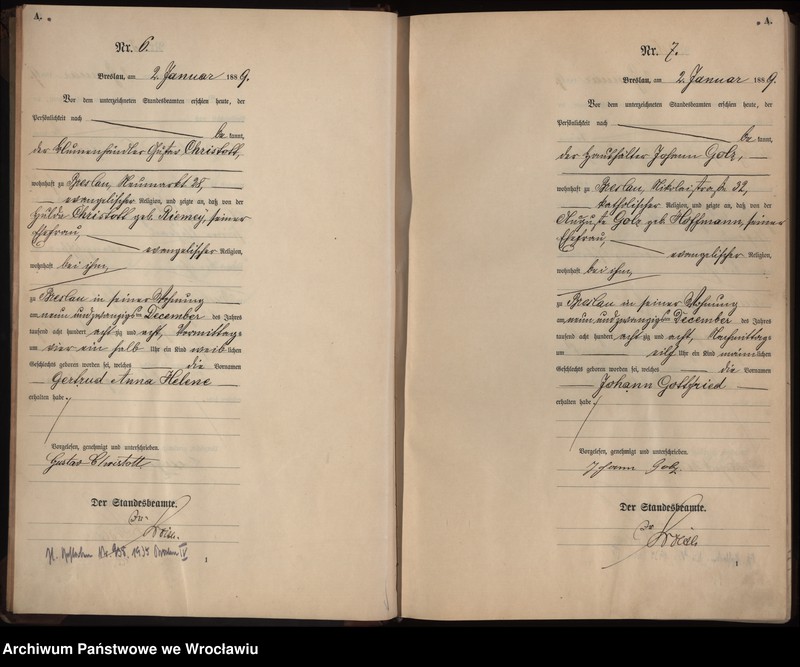 image.from.unit.number "Geburts-Haupt-Register Breslau I 1889 Band 1"