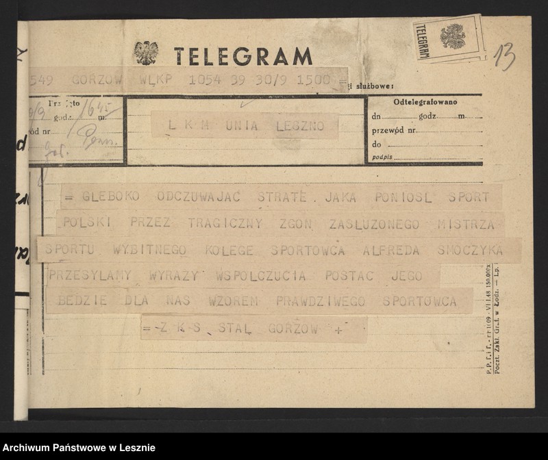 Obraz 14 z jednostki "[Nekrolog oraz telegramy nadesłane do Klubu po śmierci Alfreda Smoczyka]"