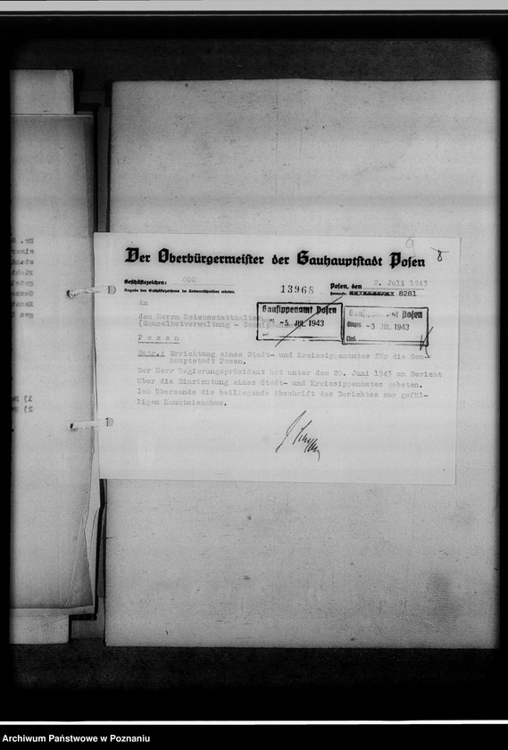 Obraz 13 z jednostki "[Korespondencja w sprawach organizacyjnych i obsady personalnej] Gausippenamt Posen [Poznań]"