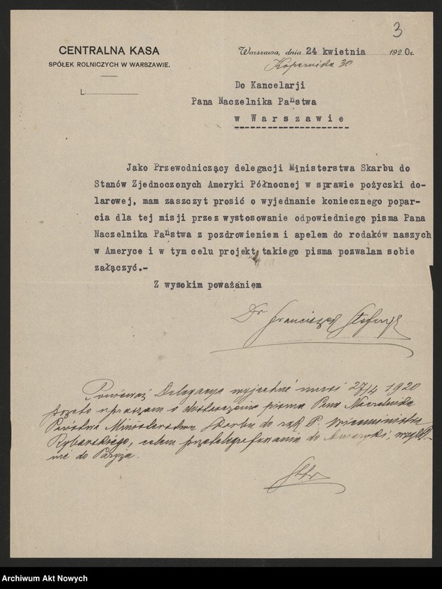 image.from.unit.number "Stany Zjednoczone (korespondencja w sprawie uzyskania pożyczki dolarowej, przyjazdu do Polski księdza dr Abernethy oraz akcji prasowej w Ameryce, skierowanej przeciw Naczelnikowi Państwa)"