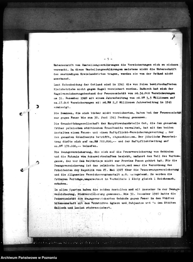 Obraz 10 z jednostki "Kontrola organizacji i działalności poznańskiej ubezpieczalni ogniowej i ubezpieczalni na życie"