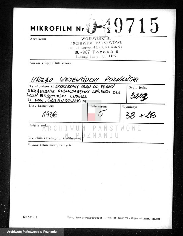 Obraz 2 z jednostki "Dodatkowy plan do planu urządzania gospodarstwa leśnego dla lasu majętności Lubasz w powiecie czarnkowskim"