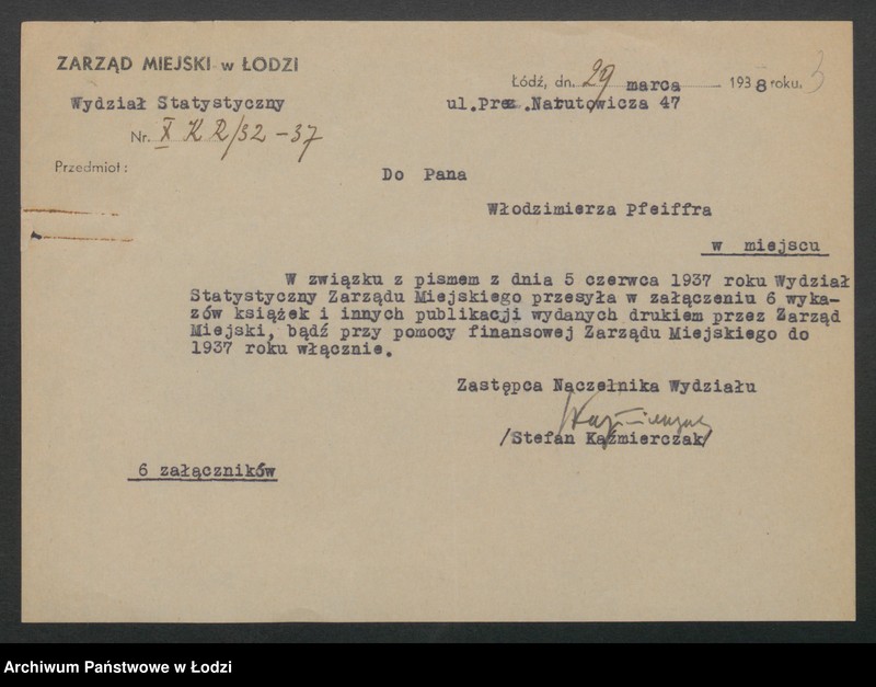 image.from.unit "Księgarstwo Łódzkie. Korespondencja Włodzimierza Pfeiffera z różnymi osobami i instytucjami w sprawie materiałów do artykułu o dawnym księgarstwie łódzkim"