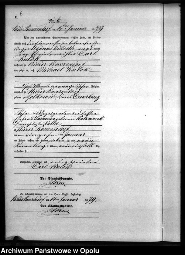 Obraz 9 z jednostki "Sterbe-Neben-Register Standesamts Kunzendorf pro 1879"