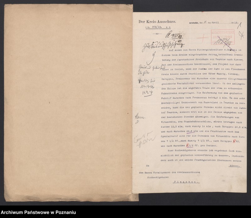 image.from.unit.number "Acta specjalia betreffen Verlängerung der jarotschiner Kreisbahn von Twardow über Kurcew, mamoty, Skrzypno bis Wola"