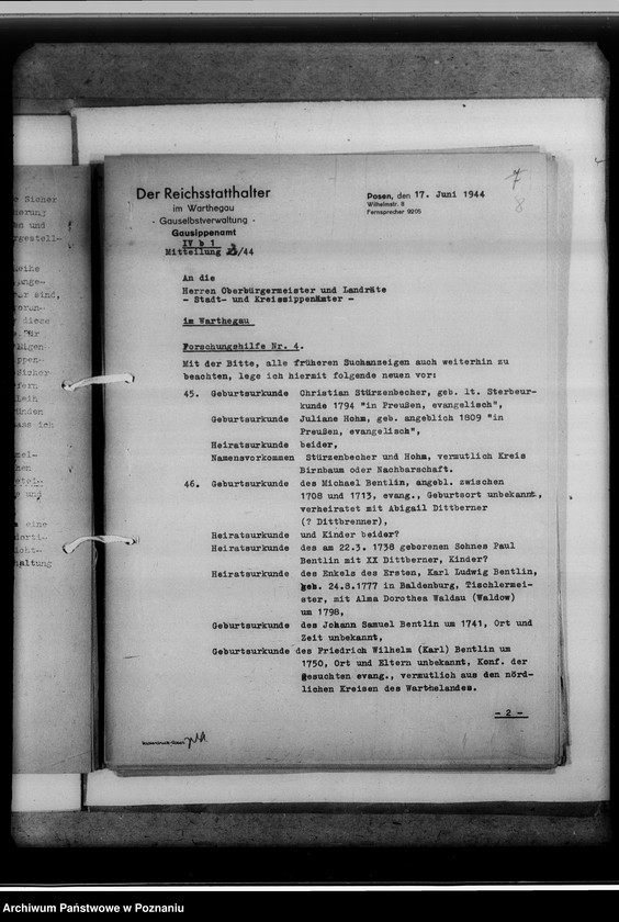 Obraz 12 z jednostki "Mittelungsblätter an die Kreissippenämter für das Geschäftsjahr 1944/45"