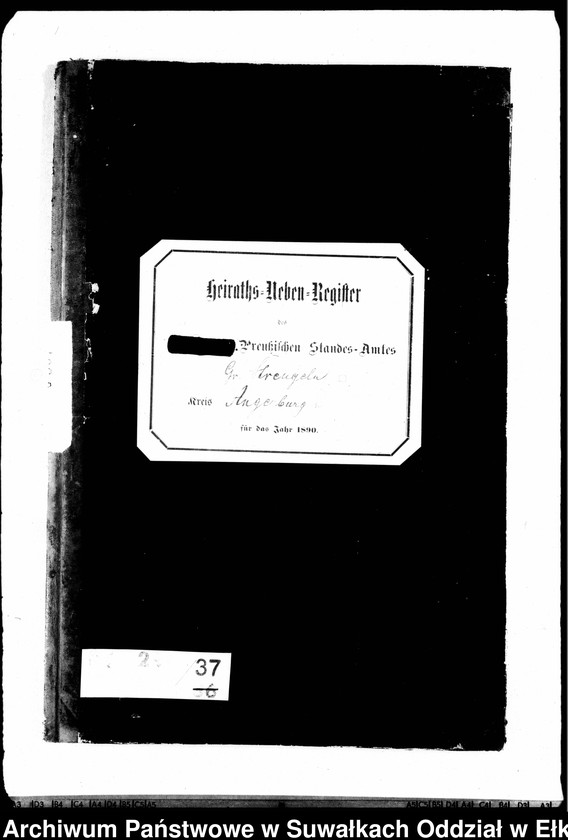 image.from.unit.number "Heiraths-Neben-Register des Preussischen Standes-Amtes Gr. Strengeln Kreis Angerburg"