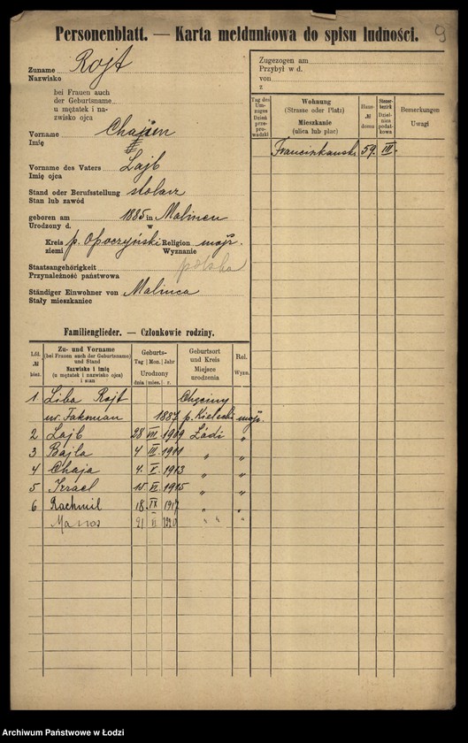 Obraz 11 z jednostki "[Spis ludności Łodzi] Rajssmesser-Rakowienko"