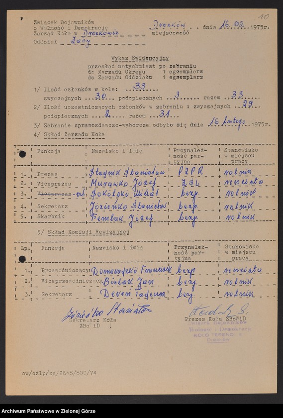 image.from.unit.number "Oddział Powiatowy ZBoWiD w Żarach. Kampania wyborcza. Zebrania sprawozdawczo-wyborcze i wykazy ewidencyjne kół terenowych "