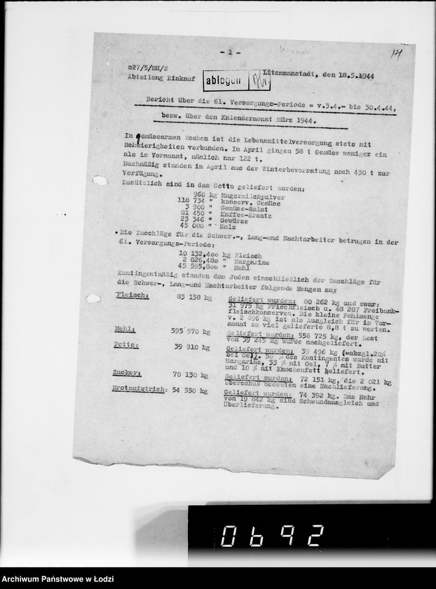 Obraz 18 z jednostki "Aktennotizen und Berichte [dotyczące spraw ogólnych Getta w Łodzi oraz jego utworzenia]"