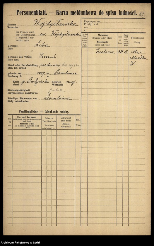Obraz 14 z jednostki "[Spis ludności Łodzi] Wojdysławski - Wojtarek"