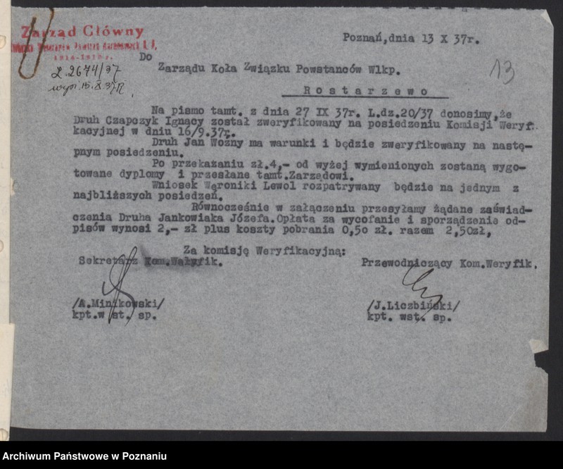 Obraz 18 z jednostki "Rostarzewo, powiat Wolsztyn - akta koła."