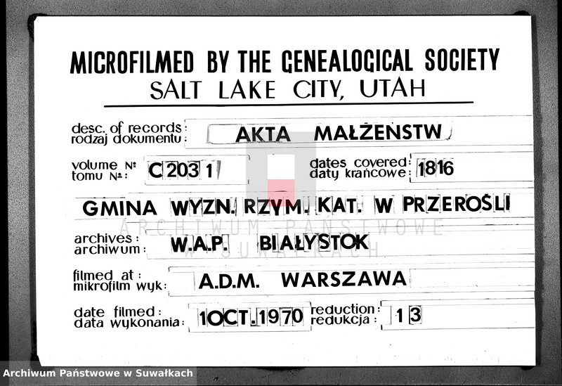image.from.unit.number "Akta Gminy Przeroslskiey Zaślubionych od Dnia 1- wszego Stycznia Roku 1816"