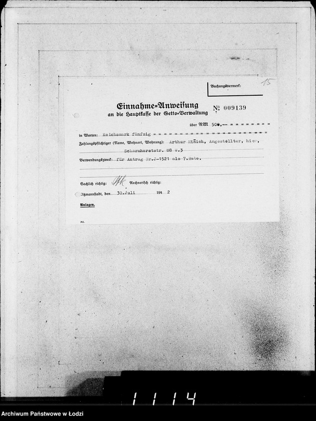 Obraz 19 z jednostki "J.1521-1540 [Wnioski Żydów z Getta o zwrot należności za towar wzięty na kredyt]"