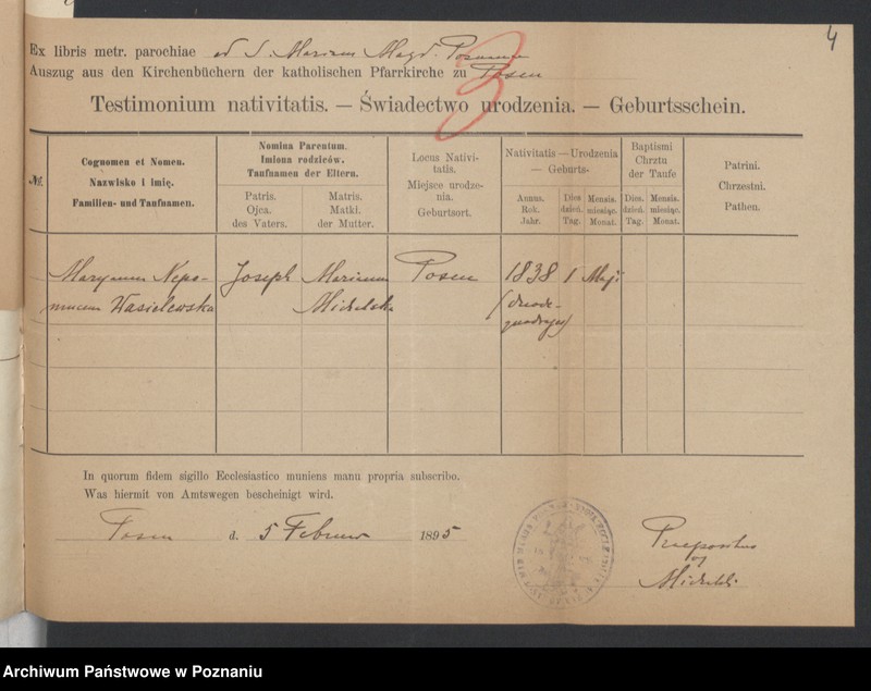 Obraz 6 z jednostki "Die von den Verlobten beigebrachten Urkunden zur Eheschliessung pro 1895"