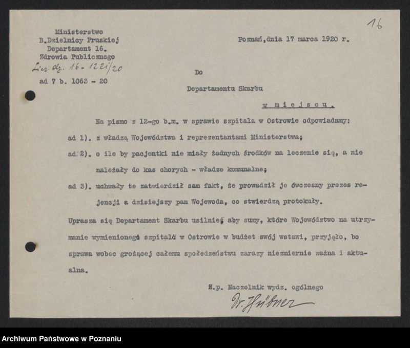Obraz 18 z jednostki "Ministerstwo byłej Dzielnicy Pruskiej - Departament Zdrowia Publicznego. Akta w sprawie: Lecznic dla chorych wenerycznie kobiet [korespondencja]"