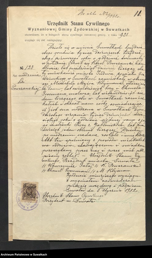 image.from.unit.number "Dowody do aktów ślubu Suwalskiego Okręgu Bożniczego 1932 rok"