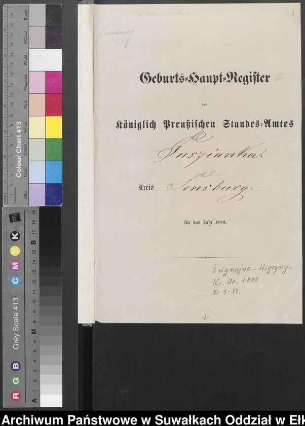Obraz z jednostki "Geburts-Haupt-Register des Königlich Preussischen Standes-Amtes Guszianka Kreis Sensburg"