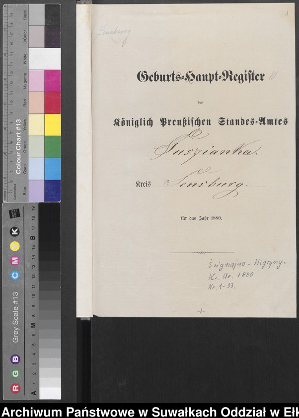 image.from.unit.number "Geburts-Haupt-Register des Königlich Preussischen Standes-Amtes Guszianka Kreis Sensburg"