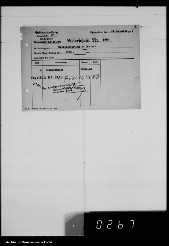 Obraz 8 z jednostki "Warenverwertung an den Ältesten der Juden Aufträge 5986-6000. [Odzież i wyroby kuśnierskie]"