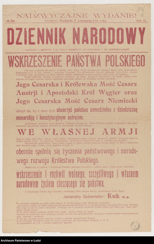 Obraz 1 z jednostki "[Odezwa Ligi Państwowości Polskiej w Piotrkowie w sprawie proklamacji państwa polskiego]"