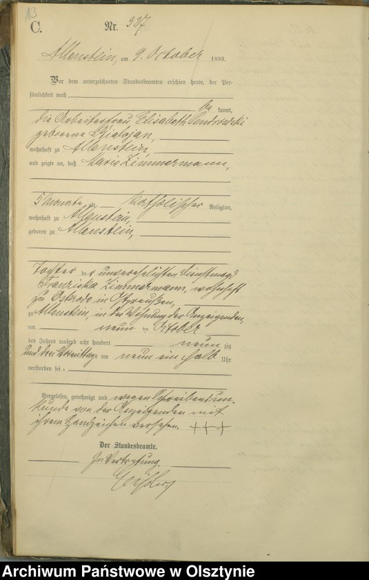 image.from.unit.number "Sterbe-Haupt-Register Tom II,Nr 316 - 463"