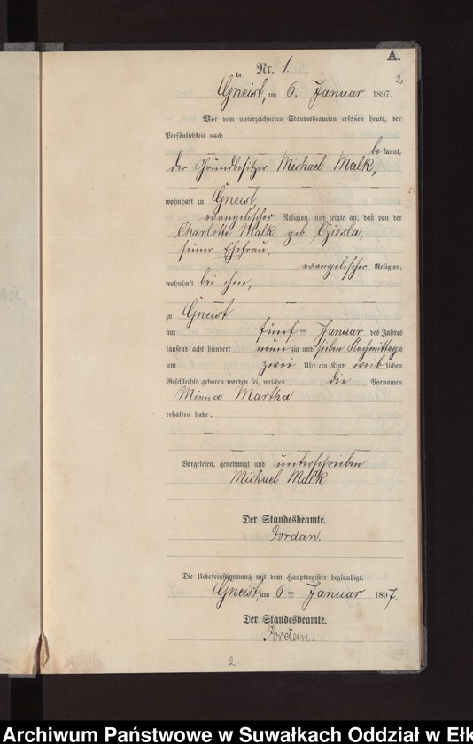 image.from.unit.number "Geburts-Neben-Register des Königlichen Preussischen Standes-Amtes Gneist Kreis Loetzen"