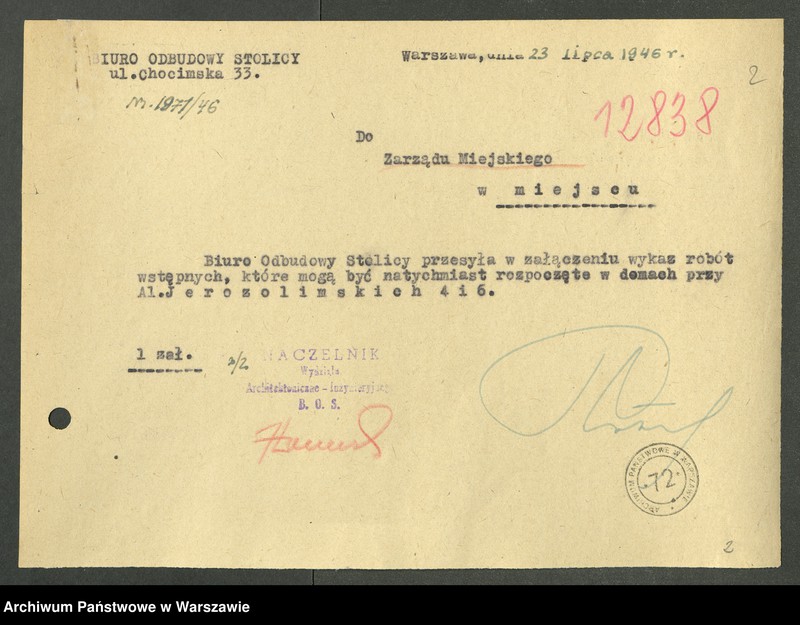 Obraz z jednostki "[ Korespondencja z: ] Prezydentem ] m.st. Warszawy [ Wiceprezydentem i Biurem Prezydialnym ]"