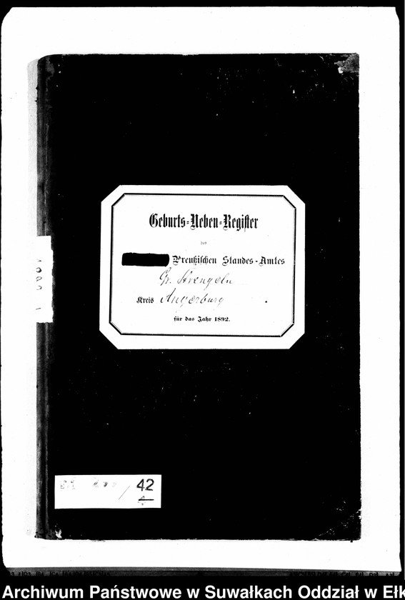 image.from.unit.number "Geburts-Neben-Register des Preussischen Standes-Amtes Gr. Strengeln Kreis Angerburg"