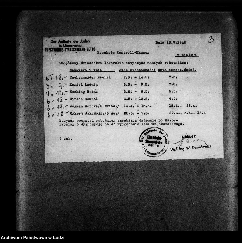 Obraz 6 z jednostki "Elektrische Strassenbahn [Zasiłki chorobowe dla pracowników wydziału, zaświadczenia lekarskie, listy pracowników]"