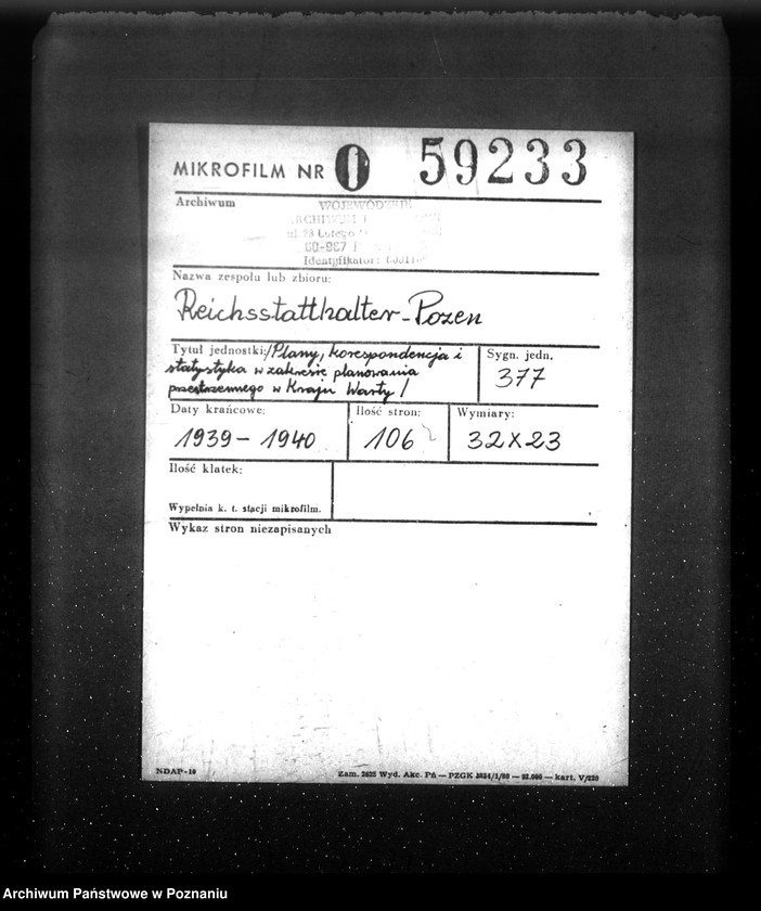 Obraz 2 z jednostki "Plany, korespondencja i statystyka w zakresie planowania przestrzennego w Kraju Warty"