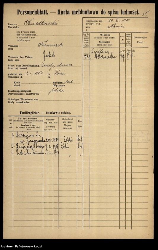 Obraz 17 z jednostki "[Spis ludności Łodzi] Szwedczak-Szydłowiecki"