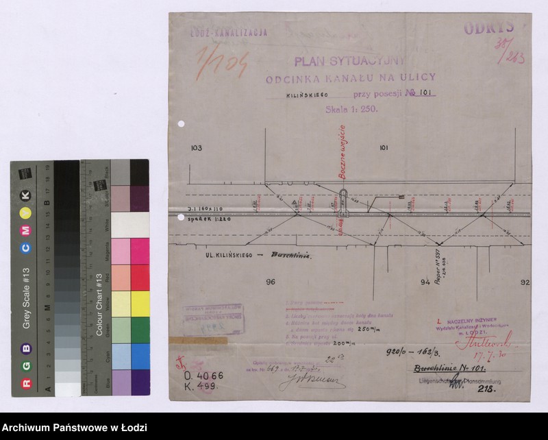 Obraz 1 z jednostki "Plan sytuacyjny odcinka kanału na ulicy Kilińskiego przy posesji Nr 101"