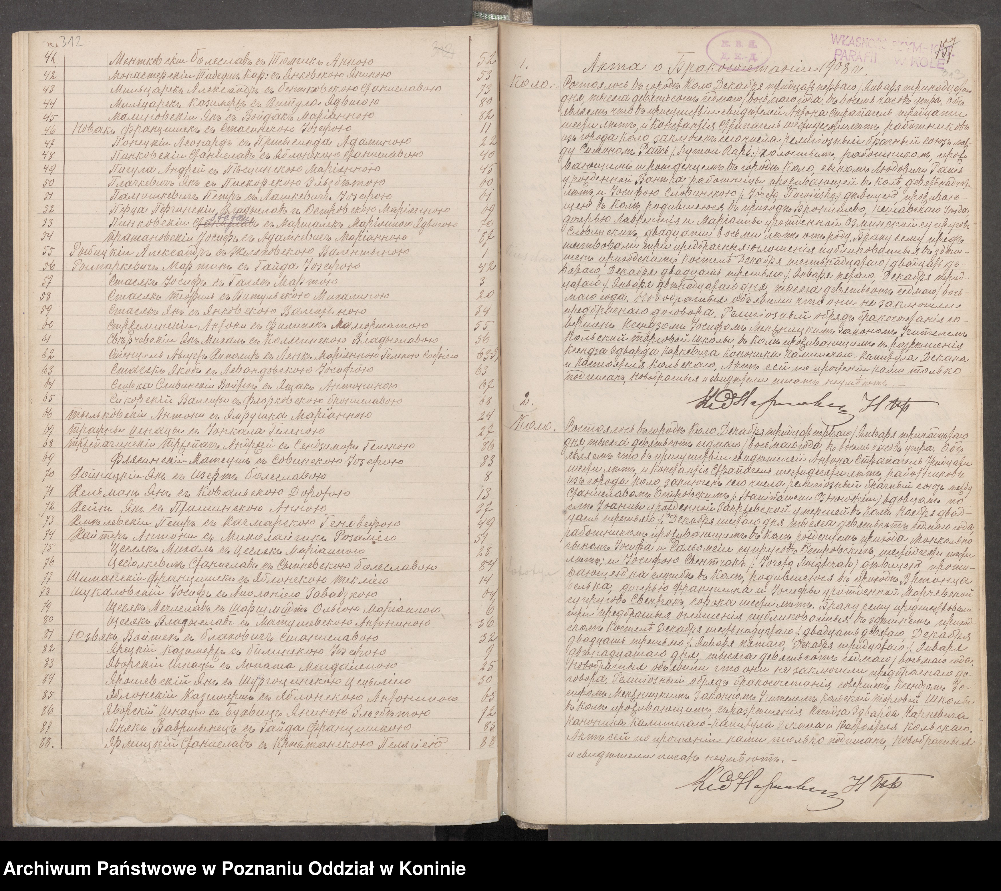 Skan z jednostki: Księga akt małżeństw Parafii Rzymskokatolickiej w Kole [za] lata 1899-1909 [unikat]