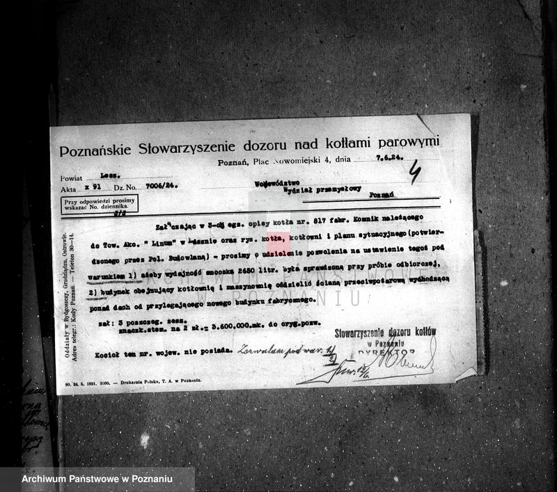 Obraz 8 z jednostki "Zakłady wyrobów włókienniczych Towarzystwo Akcyjne "Linum" w Lesznie nr woj. kotła 21"